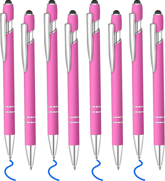 8 Pcs Blue Ink Ballpoint Pen with Stylus Tip 2 in 1 Stylus Ballpoint Pen Metal Pens Stylus Pen for Touch Screens School Office Coworkers (Rose Red)