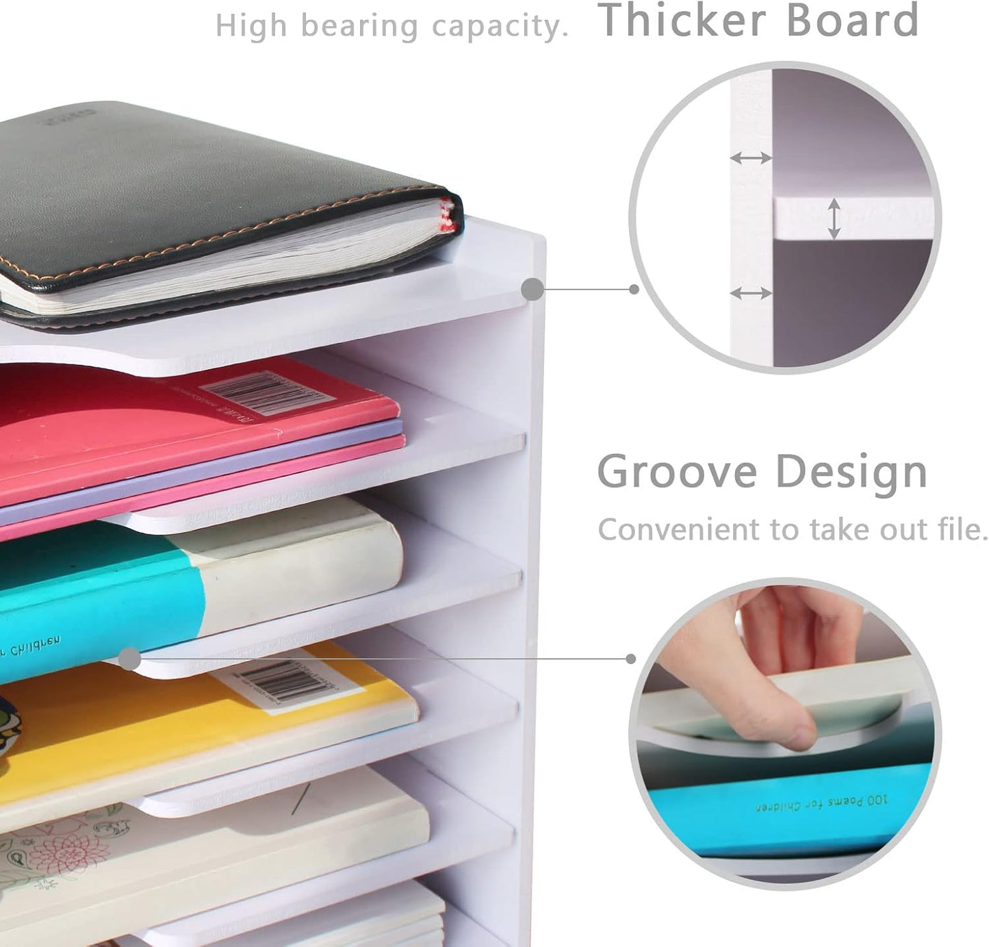 SONGWAY File Organizer for Desk - 7 Tier Wide Document Holder, Letter Mail Tray Storage Rack, A4 Paper Storage Holder, Desktop Organizer for Home Office School, White