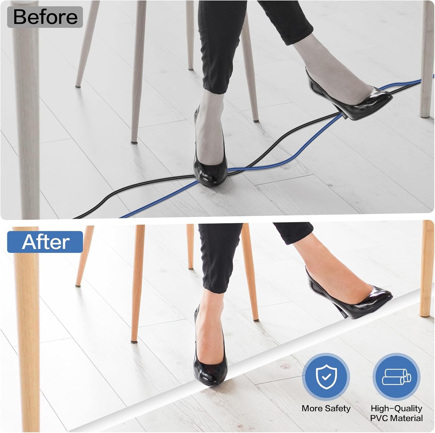 Floor Cord Cover Self Adhesive Cord Hider Floor Extension Cord Covers for Floor Power Cord Protector Cable Management Prevent Cable Trips Cable Cavity 0.59" W x 0.31" H (White, 3.3Ft)