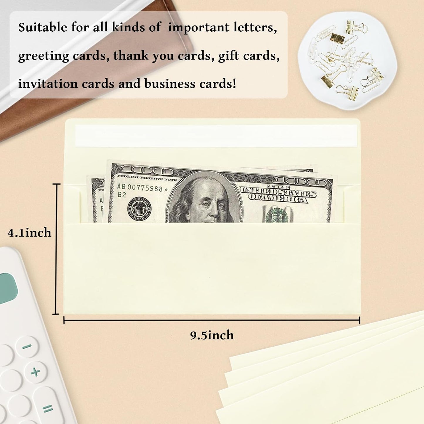 200 Pack #10 Business Envelopes, Ivory Standard Envelopes Self Seal, Letter Size Business Mailing Envelopes for Checks Letters Invoices Statements Birthday Graduation Wedding, 4 1/8 x 9 1/2 Inch