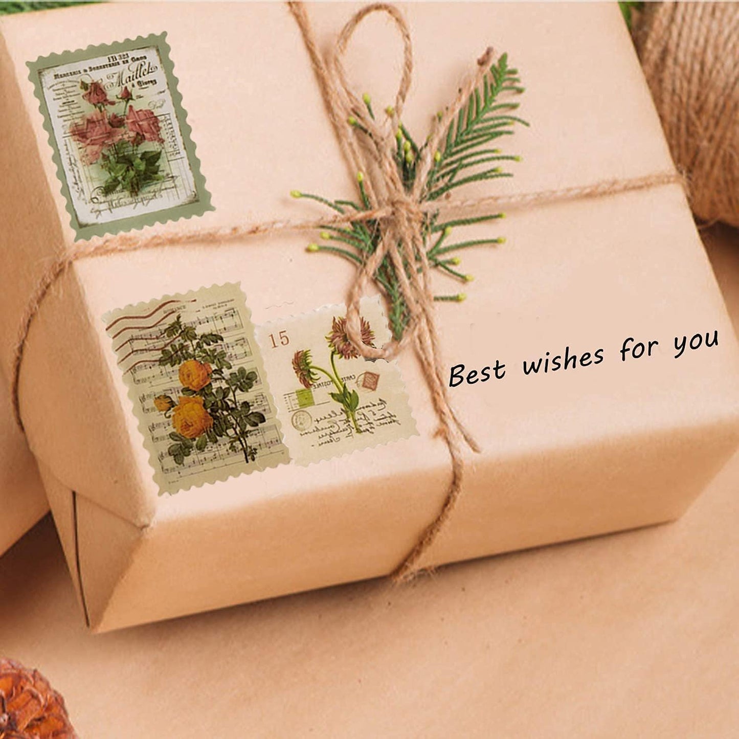 60pcs Vintage Postage Stamp Stickers, Aesthetic Botanical Deco Paper Sticker for Scrapbooking, Journaling Supplies, Planners, Kid DIY Art Crafts, Bullet Journal Ephemera