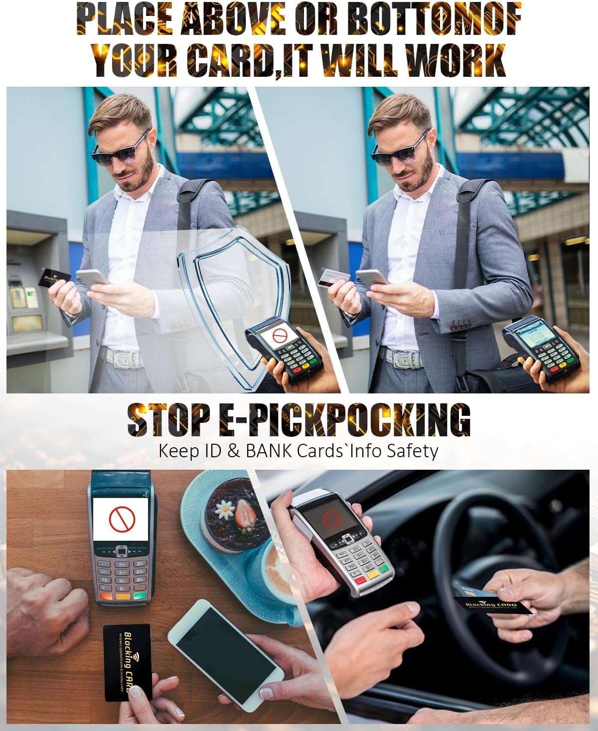 RFID Blocking Card 10 pack,One Card Protects Entire Wallet,RFID/NFC Contactless Bank Debit Credit Card Protector ID ATM Guard Card Blocker,Smart Slim Design Perfectly Fits in Purse–Black