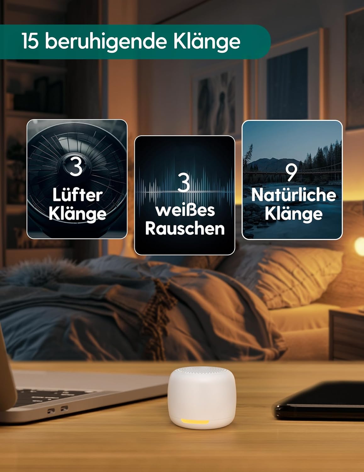 Babelio White Noise Sound Machine, Night Light, Mini and Portable, 15 Non-looping Sounds, Timer, Memory Function, for Adults Baby, Travel, White