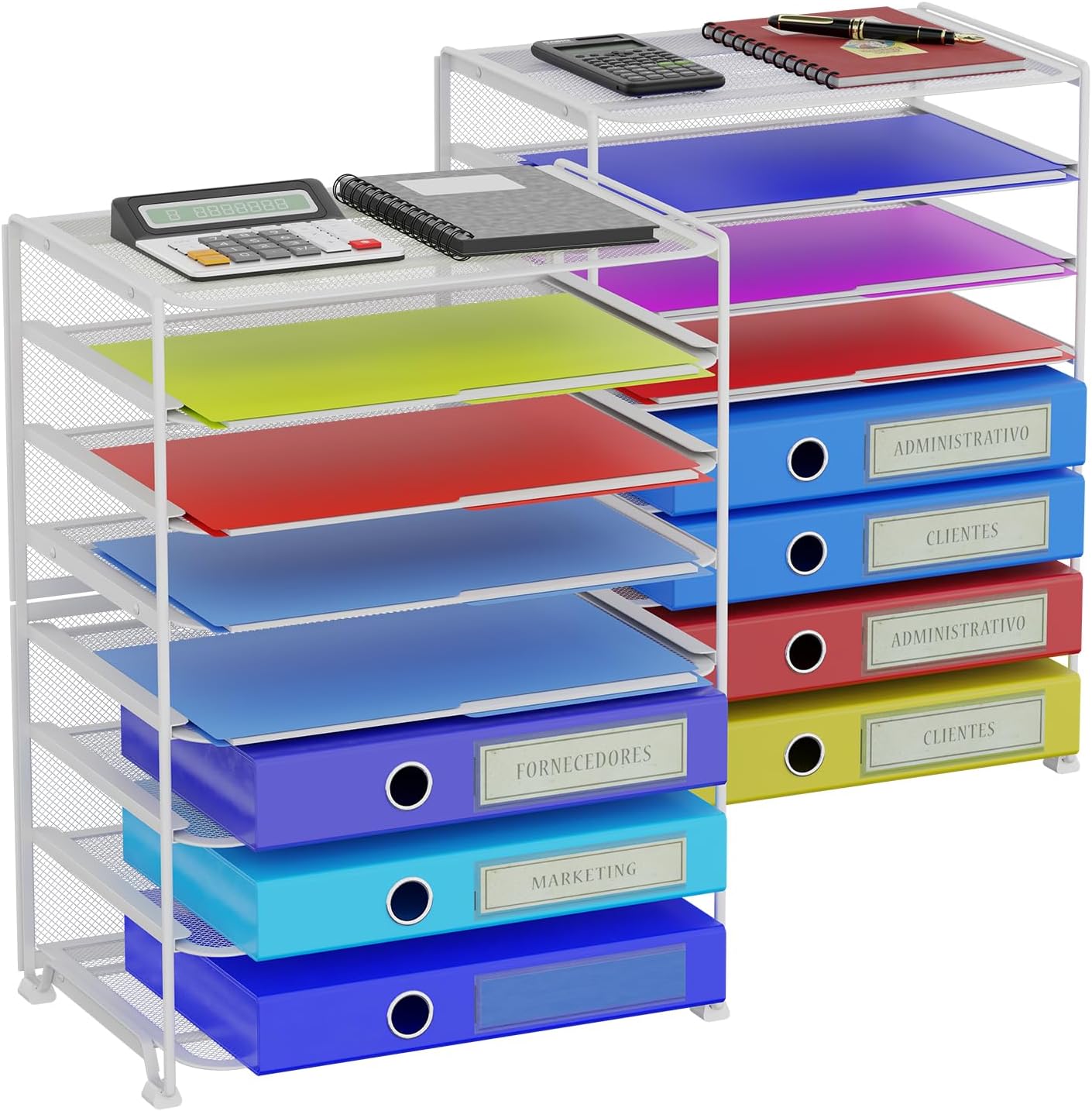 Simple Trending 2 Pack 8 Tier Letter Tray Paper - Mesh Desk File Organizer for Office School Desktop, White