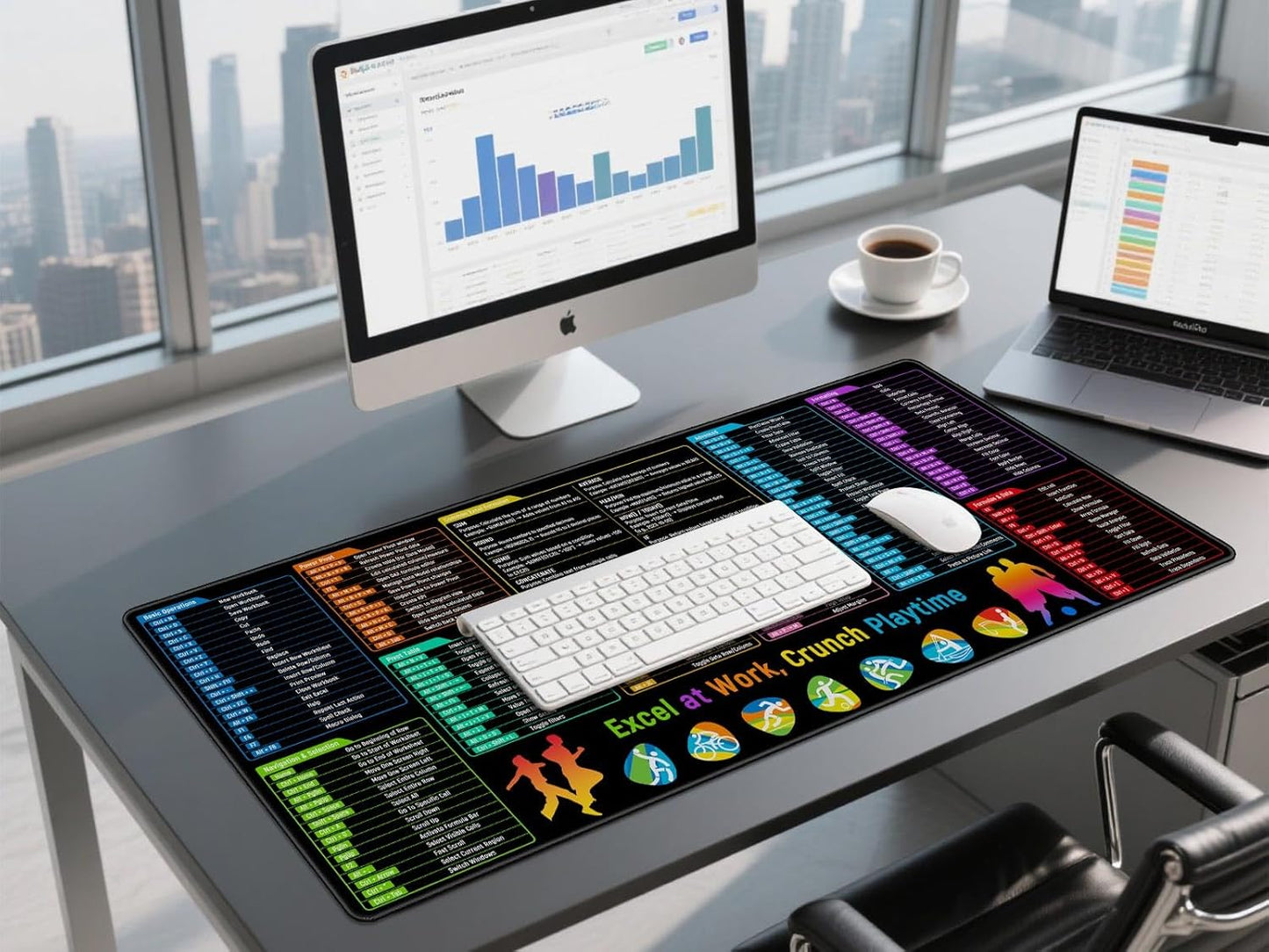 JIALONG Excel Mouse Pad Shortcuts - Excel Formulas Cheat Sheet Desk Pad, Anti-Slip Large Desk Mat with Durable Stitched Edges, Big Excel Keyboard Mat for Office, Gaming, and Home