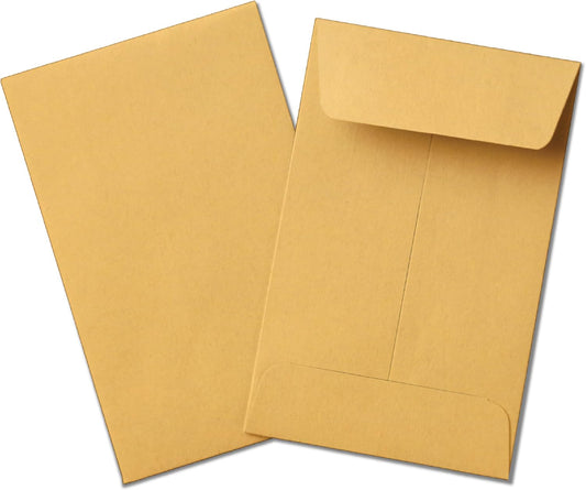 Guardian #1 Paper Coin Envelopes with Gummed Flaps, Pack of 500 Blank Small Envelopes for Gift Cards, Coins, Receipts, Stamps, Small Parts Storage, and More, 2 ¼ Inches x 3 ½ Inches, Brown