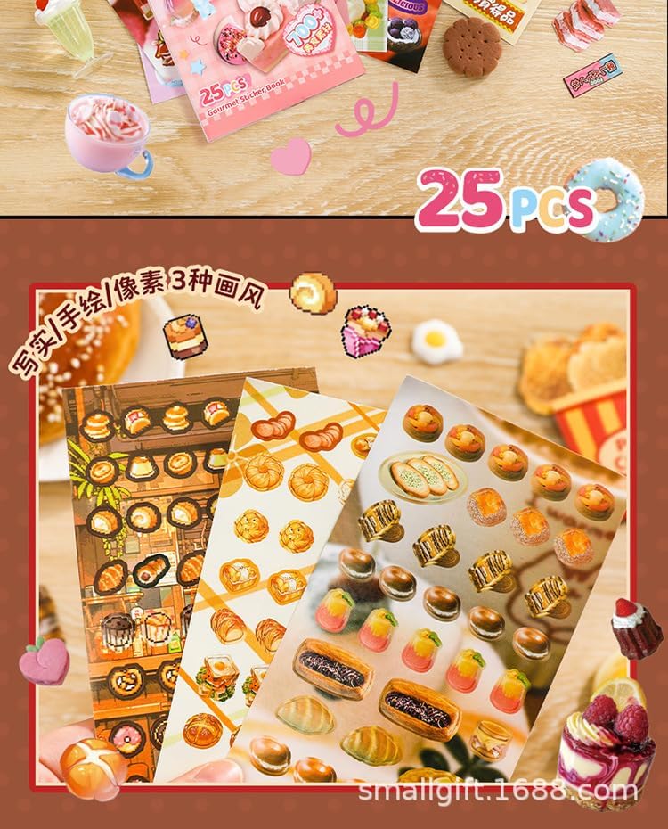Alideco 25pcs Scrapbook Stickers Vintage Cute Cake Dessert Food Sticker Book for Adults Sticker journaling Stickers for Scrapbooking (hongbeiwuyu)