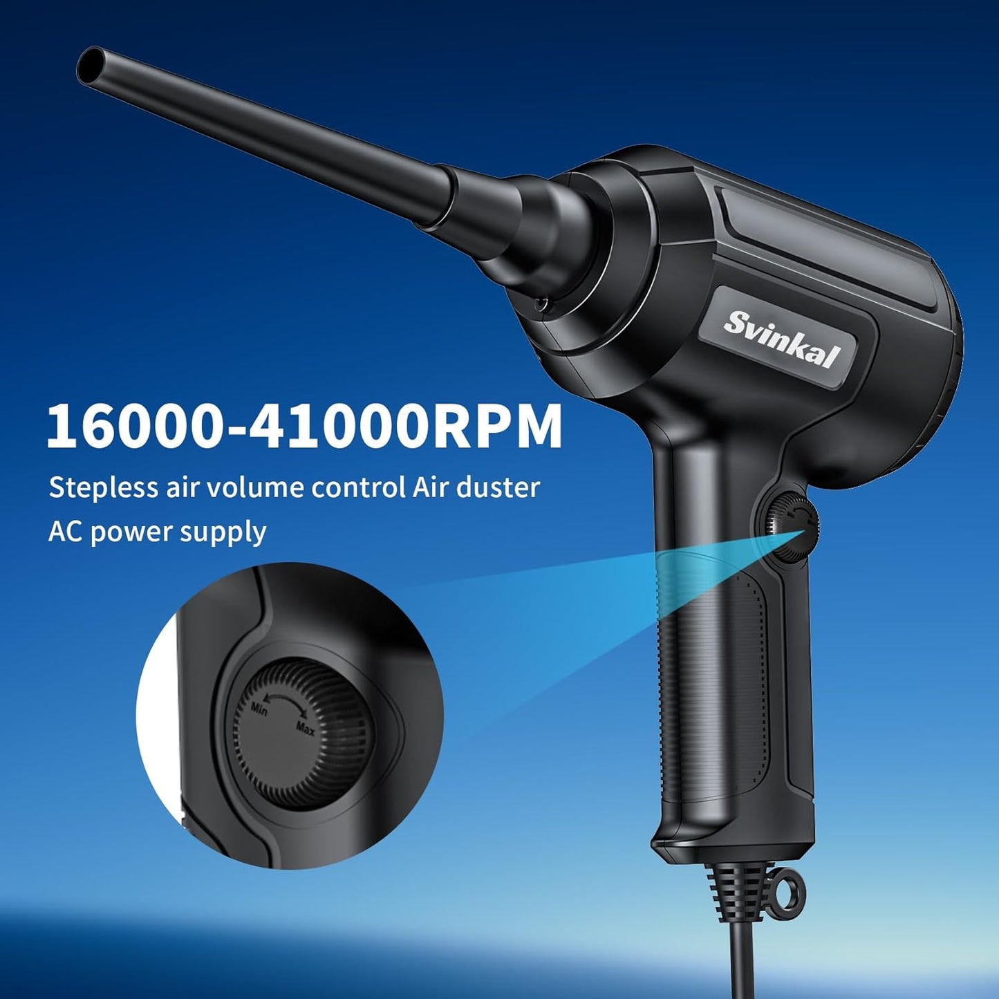 Compressed air Duster Electric 500W, Canned air Replacement, 40000RPM Air Blower, Stepless Speed, an AC dust Blower with 6ounces of Blowing Power for Computer Keyboards etc Electronic Duster