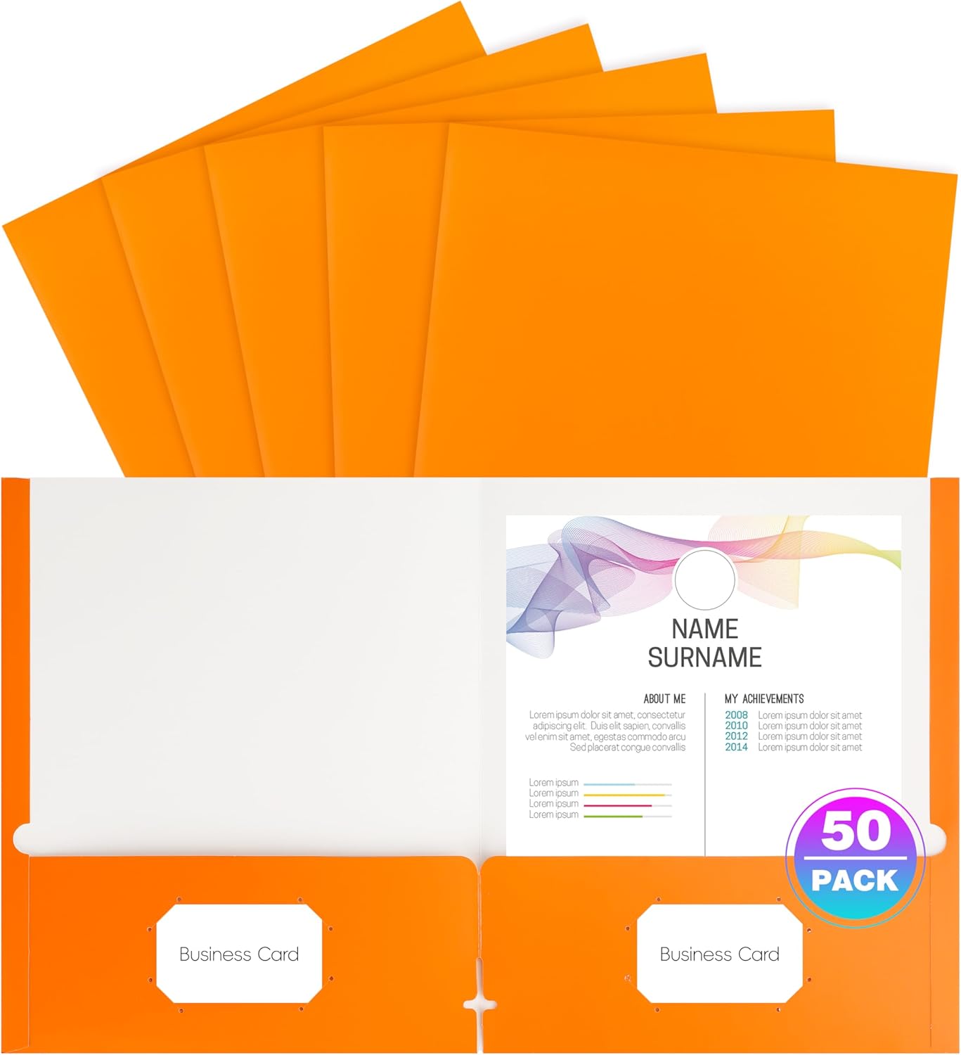 50 Pack Folders with Pockets, Pocket Folders Fit Letter Size Paper, with Business Card Slot, 2-Pocket Folder for School Office Home Business