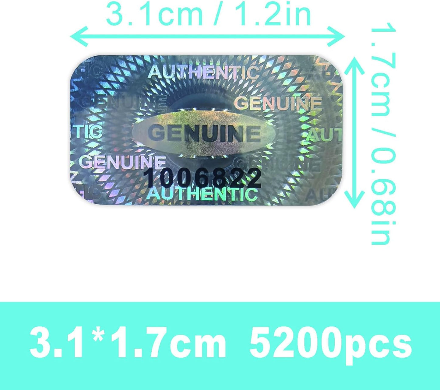 5200 pcs Hologram Tamper Proof Sticker, Security Tamper evident Label, Genuine Authentic Warranty Void Seal Labels with Unique Serial Number (1.2X0.68 inch,Silver)
