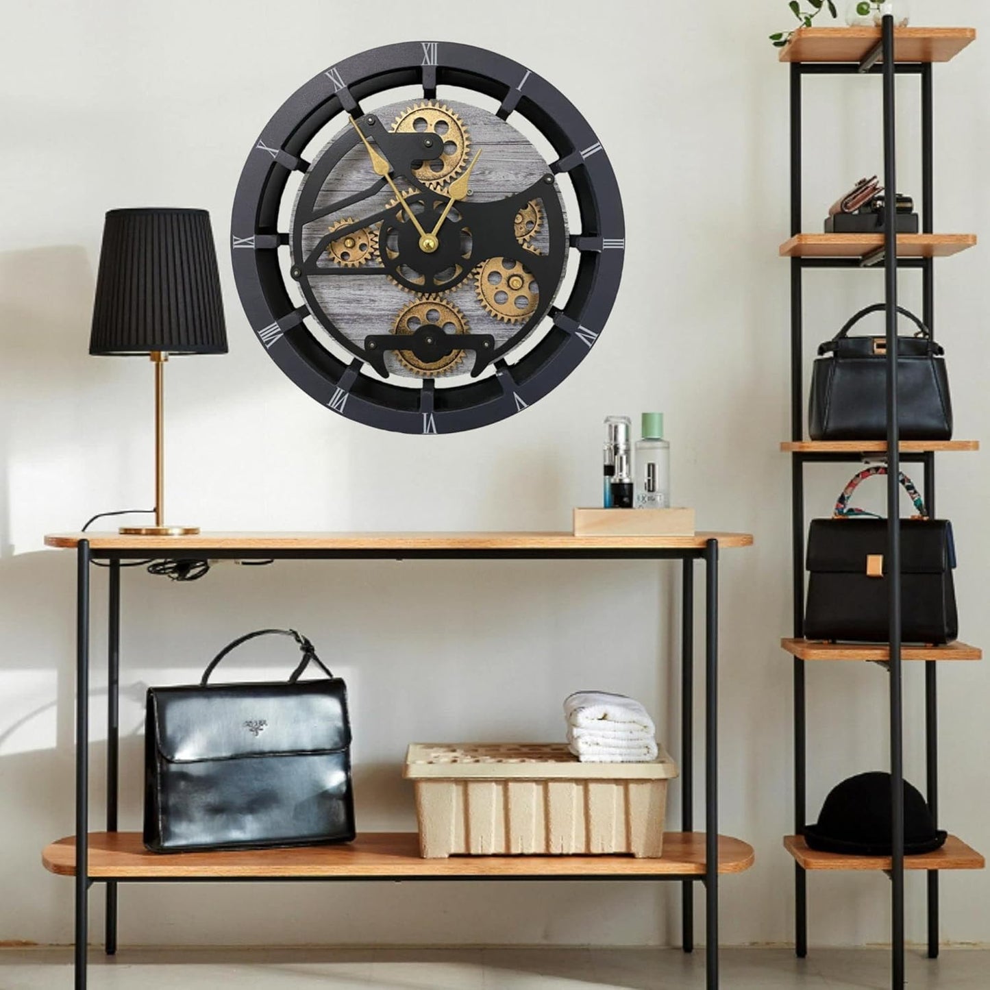 The Gears Clock 16 inches Wall Clock with Real Moving Gears Convertible into a Big Mantel Clock (Silver Grey)