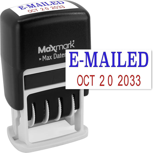 MaxMark Self-Inking Rubber Date Office Stamp with E-MAILED Phrase Blue Ink & Date RED Ink (Max Dater II), 12-Year Band