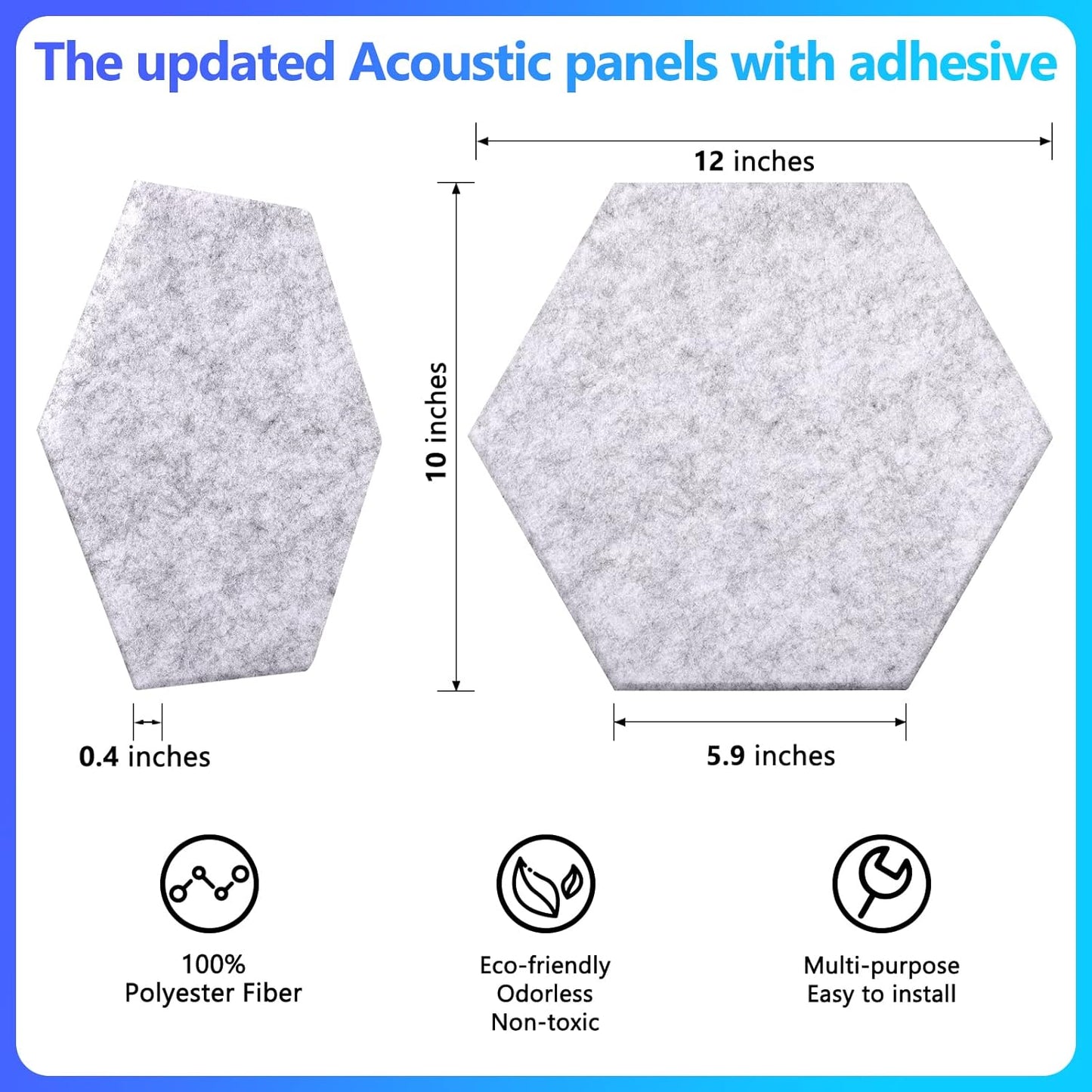 18 Pack Hexagon Acoustic Panels, 12" X 10" X 0.4" High Density Sound Absorbing Panels Soundproof Wall Panels For Home Sound proof Insulation Beveled Edge Studio Treatment Tiles (Gray)