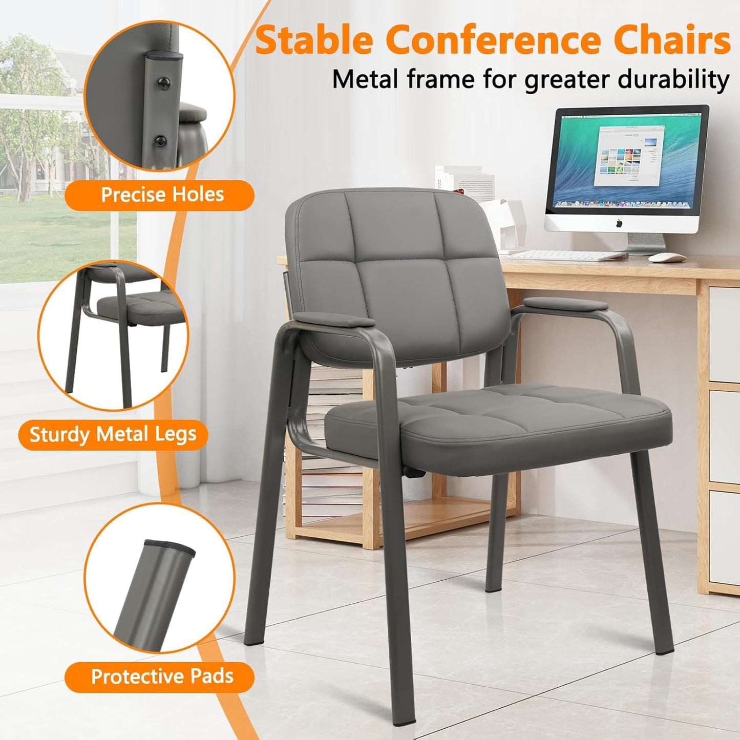 CLATINA Waiting Room Guest Chair with Bonded Leather Padded Arm Rest for Office Reception and Conference Desk(Grey 8 Pack)