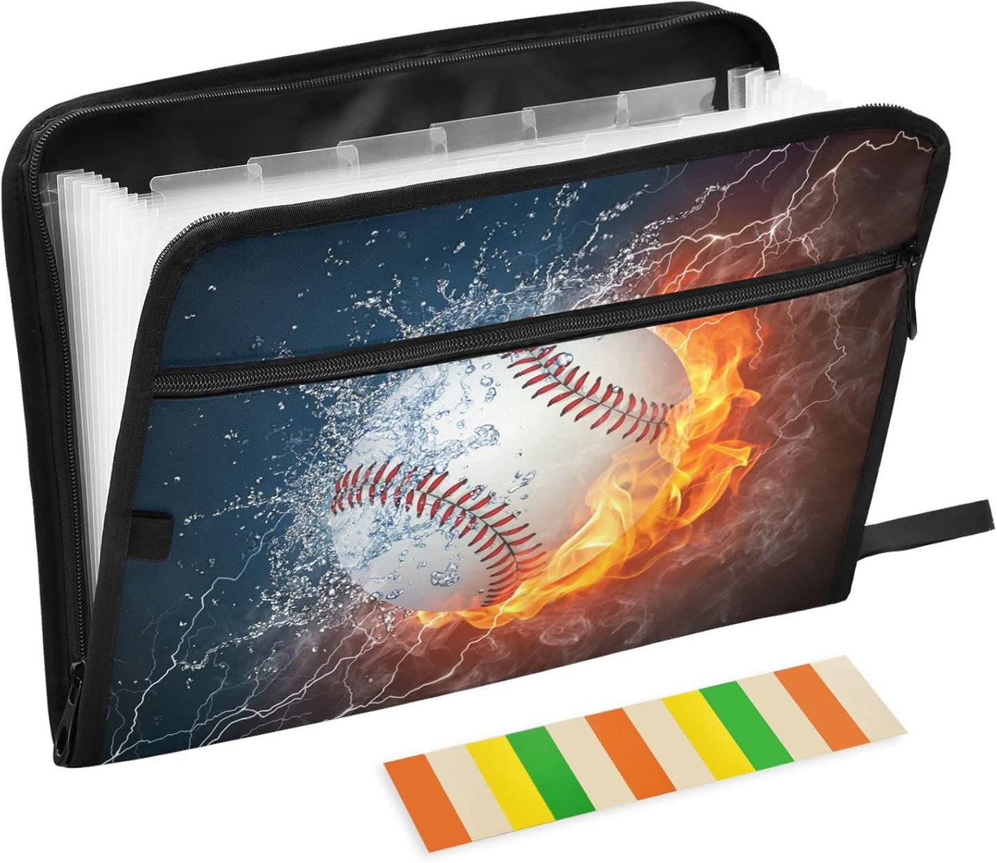 Gredecor Baseball Ball in Fire and Water Expanding File Folder 13 Pockets Sports Theme Expandable Filing Folders Accordion Document Files Organizer for A4 Letter Size Paper