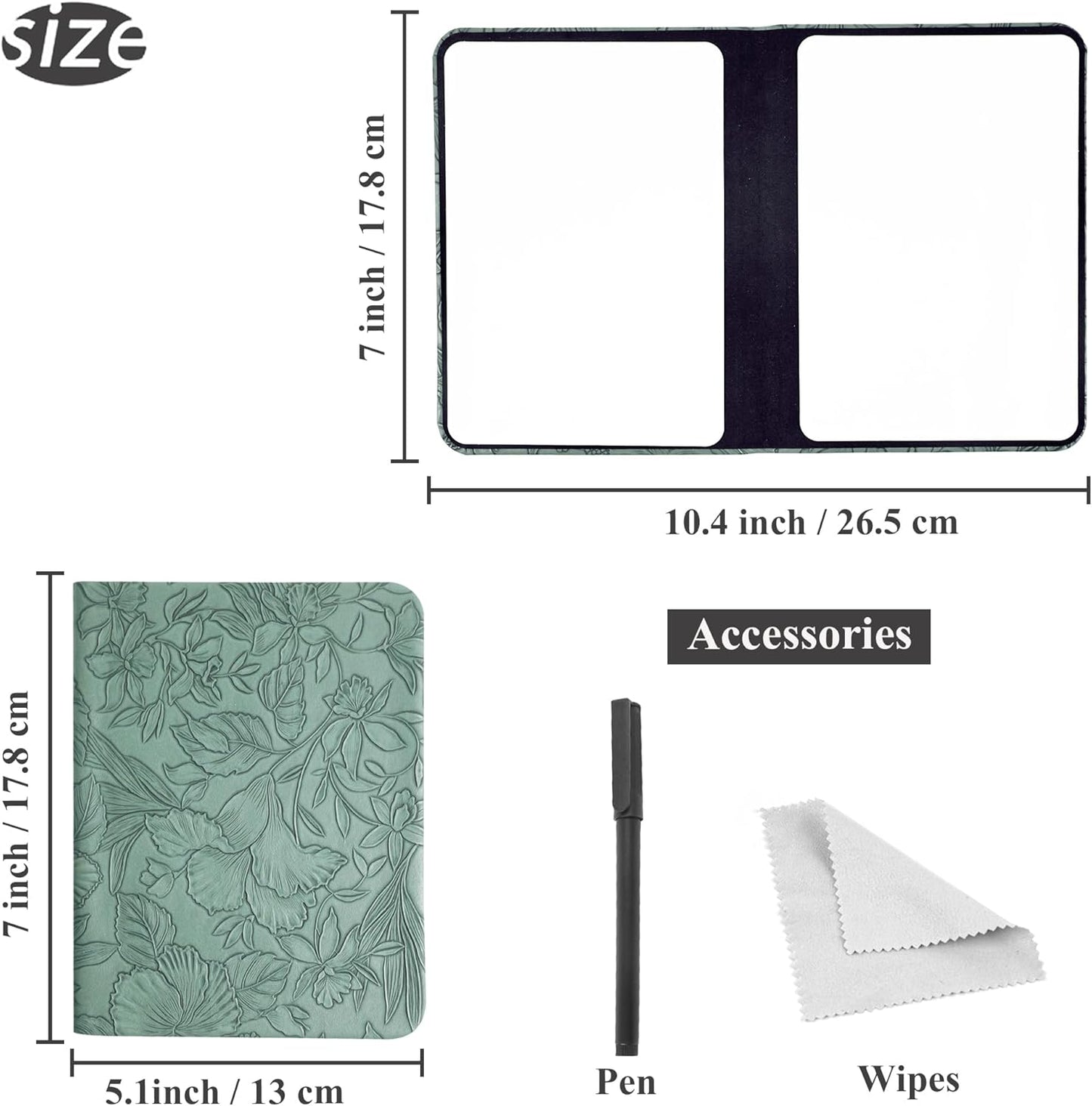 Portable Small White Board Dry Erase Board, Reusable 9.5 * 6.6in Notebook Memo, Office Home Supplies Desk Accessories(1-Carved Green)