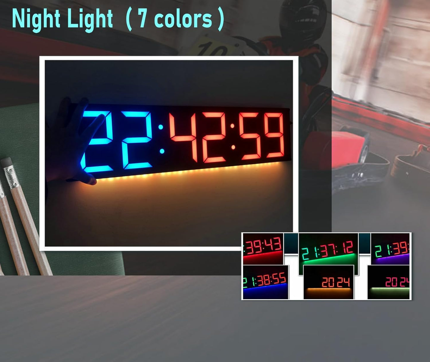 26'' Huge Digital Wall Clock, Home Gym Interval Workout Timers, with Countdown, Stopwatch, 7-Color Light, 8-Alarms, Calendar/Temperature Display, for HIIT/Tabata/FGB/EMOM (Red)