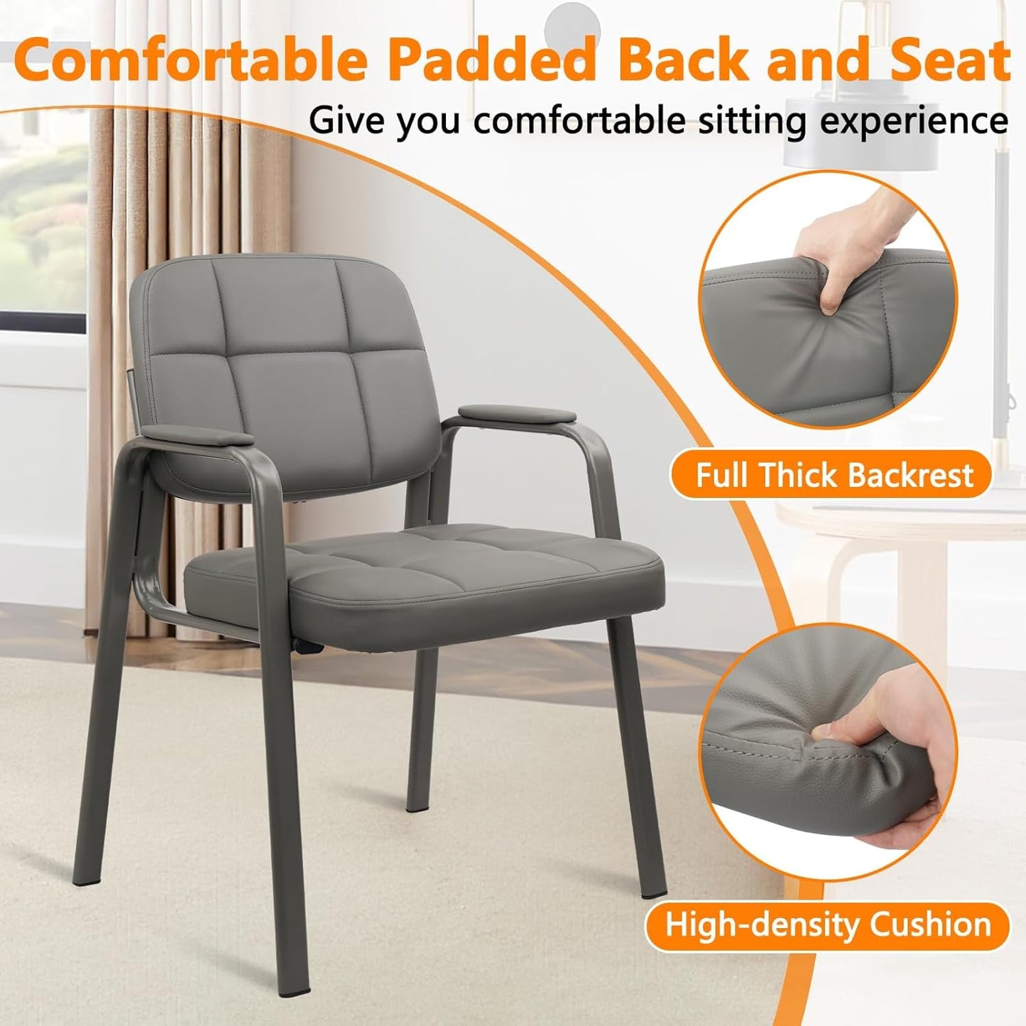 CLATINA Waiting Room Guest Chair with Bonded Leather Padded Arm Rest for Office Reception and Conference Desk(Grey 8 Pack)