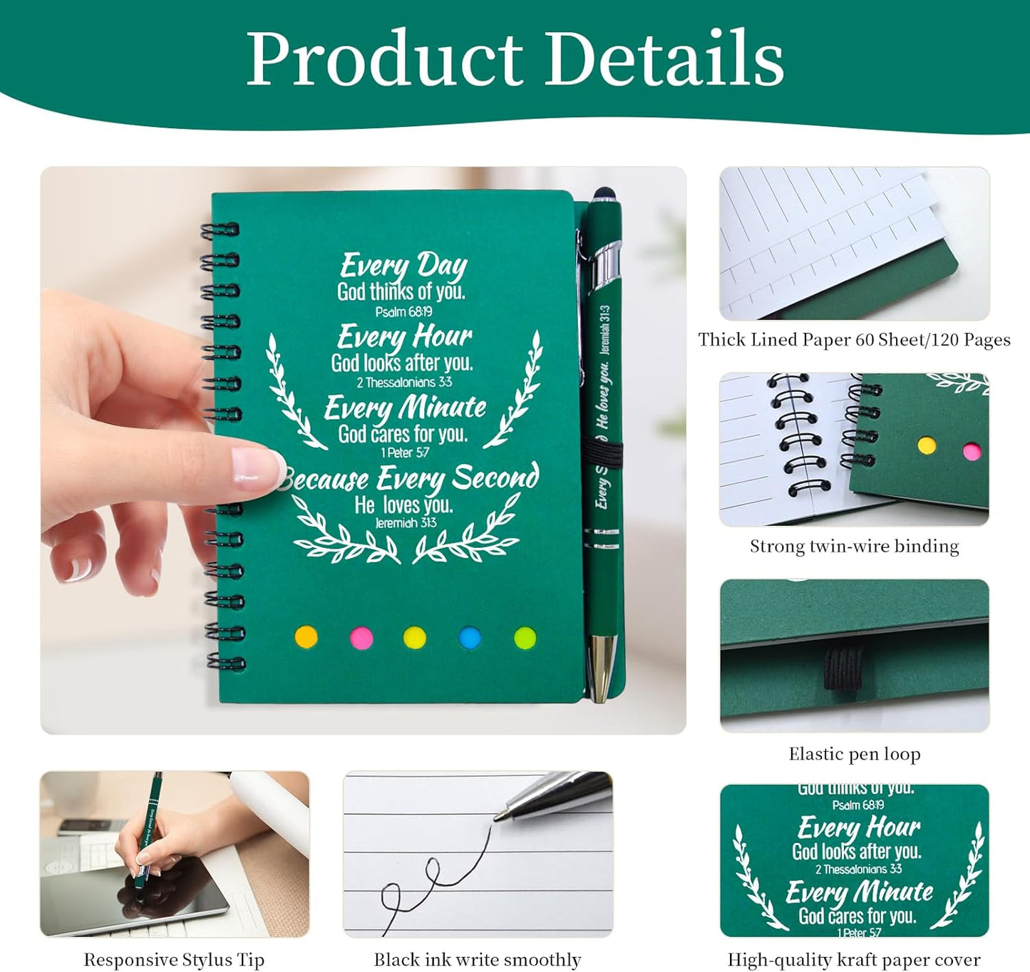 100 Pcs Bulk Fathers Day Christian Gifts Prayer Journal for Woman - 50 Set Religious Notepad with Christian Pen - Bible Notebook - Church Gifts for Inspirational, Bible Study, Devotions ( Green )