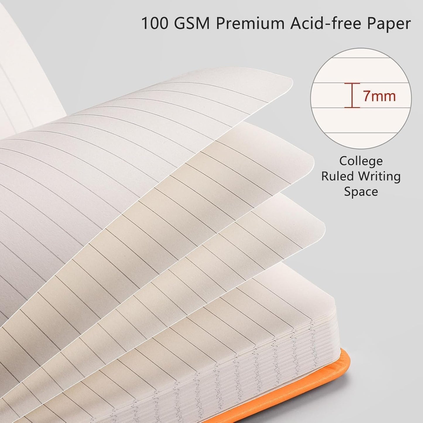 RETTACY Lined Journal Notebook, 192 Numbered Pages, A5 Medium Size (5.7'' x 8.3''), for Men & Women, Journaling, Writing, Work & Office, Leather Hardcover, 100 GSM Thick Paper (Orange)