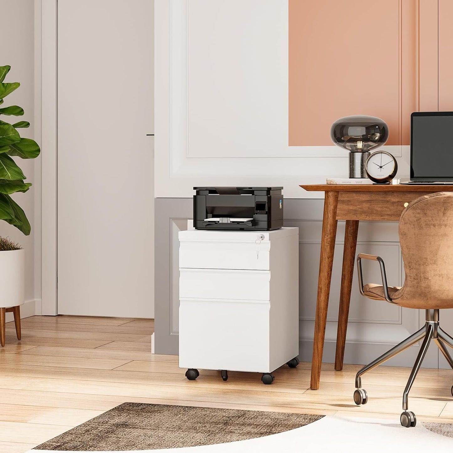 Rolling File Cabinet with Lock, 3 Drawer Metal Mobile Filing Cabinet for Legal/Letter Size, Fully Assembled Except Casters,White