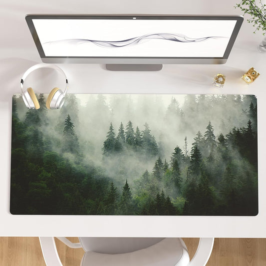 QIYI Large Mouse Pad, Extended Desk Mat for Desktop, PU Leather Waterproof Gaming Mousepad, Computer Desk Accessories Protector Writing Pads for School Office Home 31.5" x 15.7" - Misty Forest