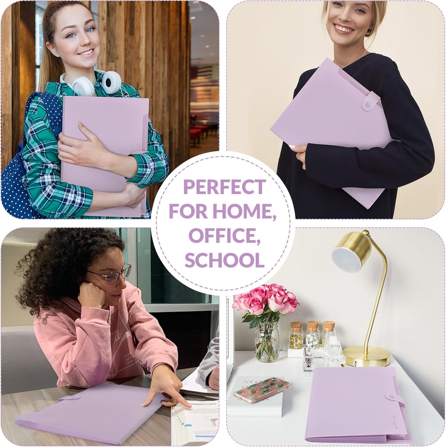 SKYDUE Expanding File Folder, Accordion File Organizer with 8 Pocket & Inner Card Pocket, Expandable Document Paper Receipt Holder for School Office Hospital, Letter/A4 Size Purple