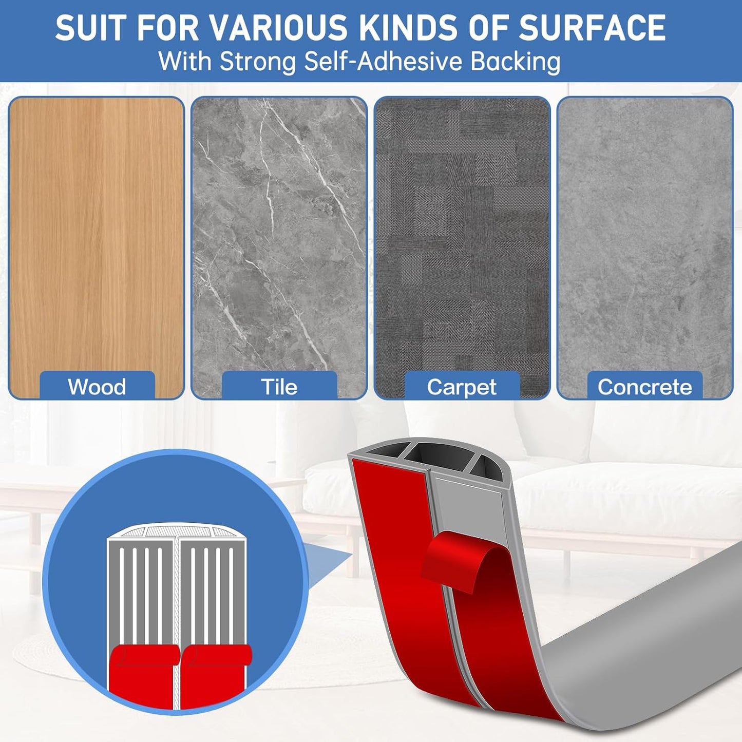 Floor Cord Cover Self Adhesive Cord Hider Floor Extension Cord Covers for Floor Power Cord Protector Cable Management Prevent Cable Trips Cable Cavity 0.51" W x 0.31" H (Grey, 20Ft)