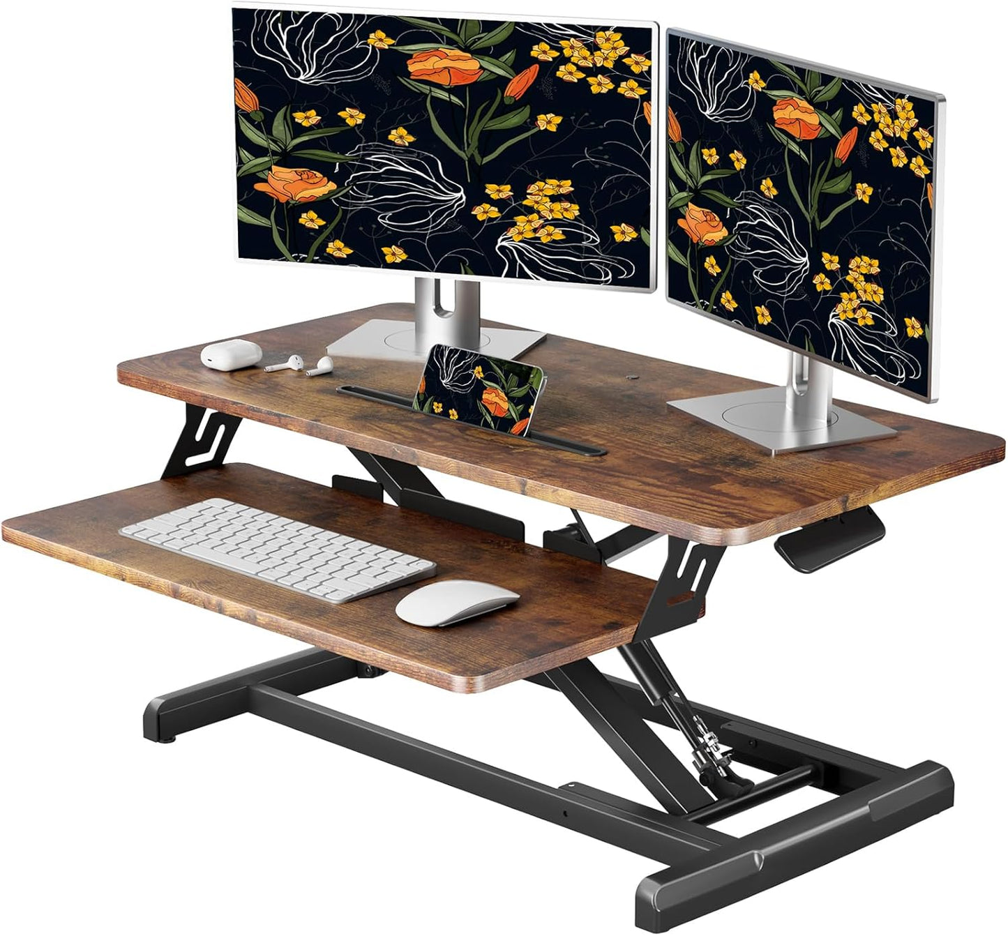 JOY worker Standing Desk Converter, 32" Wide Height Adjustable Sit Stand Up Desk Riser with Keyboard Tray, Desktop Workstation Riser for Home Office Computer Laptop, Particle Board, Rustic