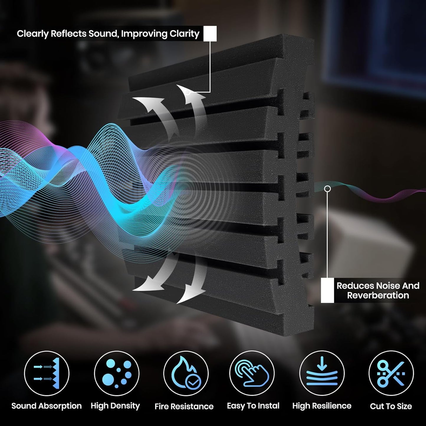 Sound Proof Foam Panels for Walls 12 Pack – 12x12x3 Inch Acoustic Noise Reducing Wall Panels, Absorbing Soundproofing Foam Dampening Panel Set with 90 PCS Strong Double-Sided Adhesives