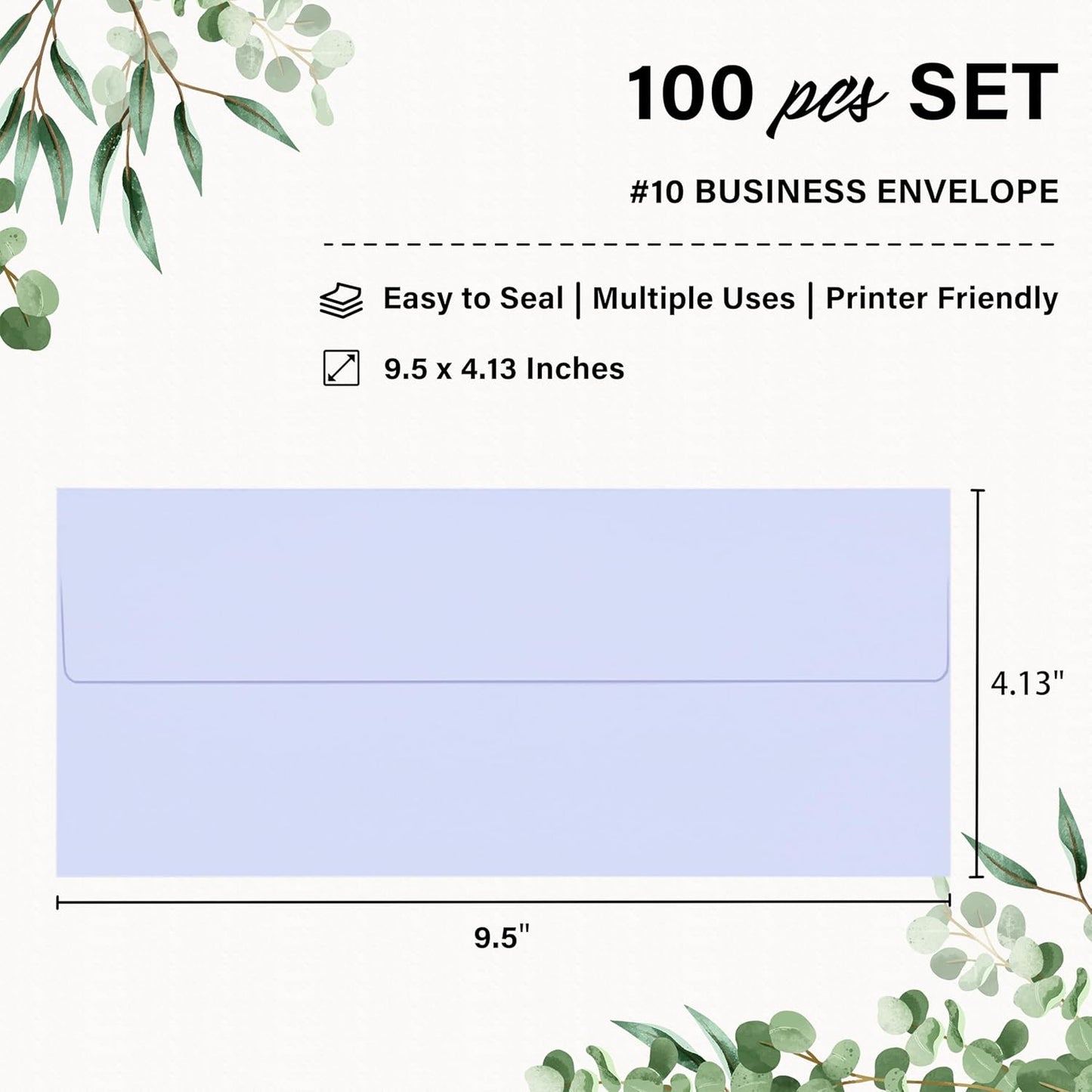 100 Pack #10 Business Envelopes, Self Seal Standard Lavender Envelopes for Secure Business & Legal Mailing, Office, Checks, Letter, Invoices, 4 1/8 x 9 1/2 Inches