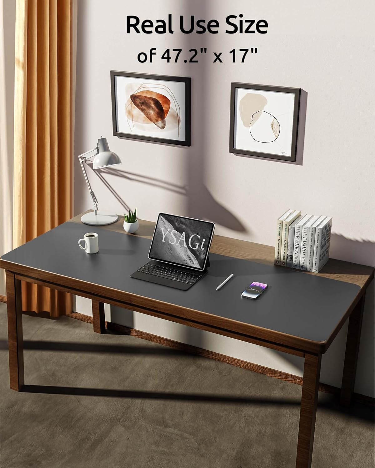 YSAGi Leather Desk Pad Protector, Office Desk Mat, Large Mouse Pad, Non-Slip PU Leather Desk Blotter, Laptop Desk Pad, Waterproof Desk Writing Pad for Office and Home (Dark Grey, 47" x 17")