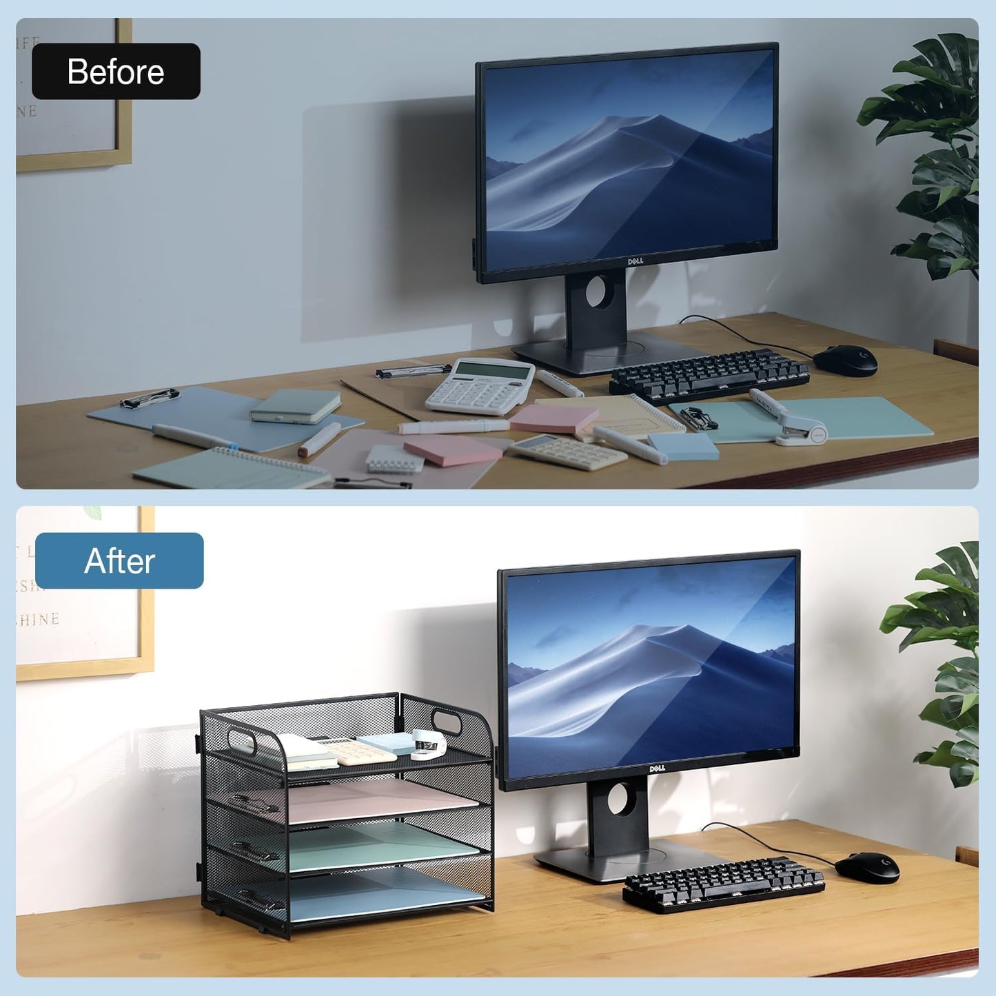 4-Tier Mesh Letter Tray Paper Organizer, Desk File Organizer with Handle - Black