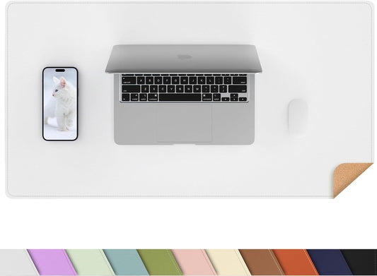 AFIING Dual-Sided Desk Pad, Natural Cork & PU Leather, Desk Mat Protector Non-Slip, Waterproof, Easy Clean,Large Mouse mats for Office and Home Work(Ivory White, 31.5"x17")