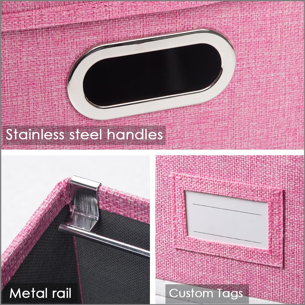 PRANDOM File Organizer Box - Set of 1 Collapsible Decorative Linen Filing Storage Hanging File Folders with Lids Office Cabinet Letter/Legal Pink (17x14x11.2 inch)