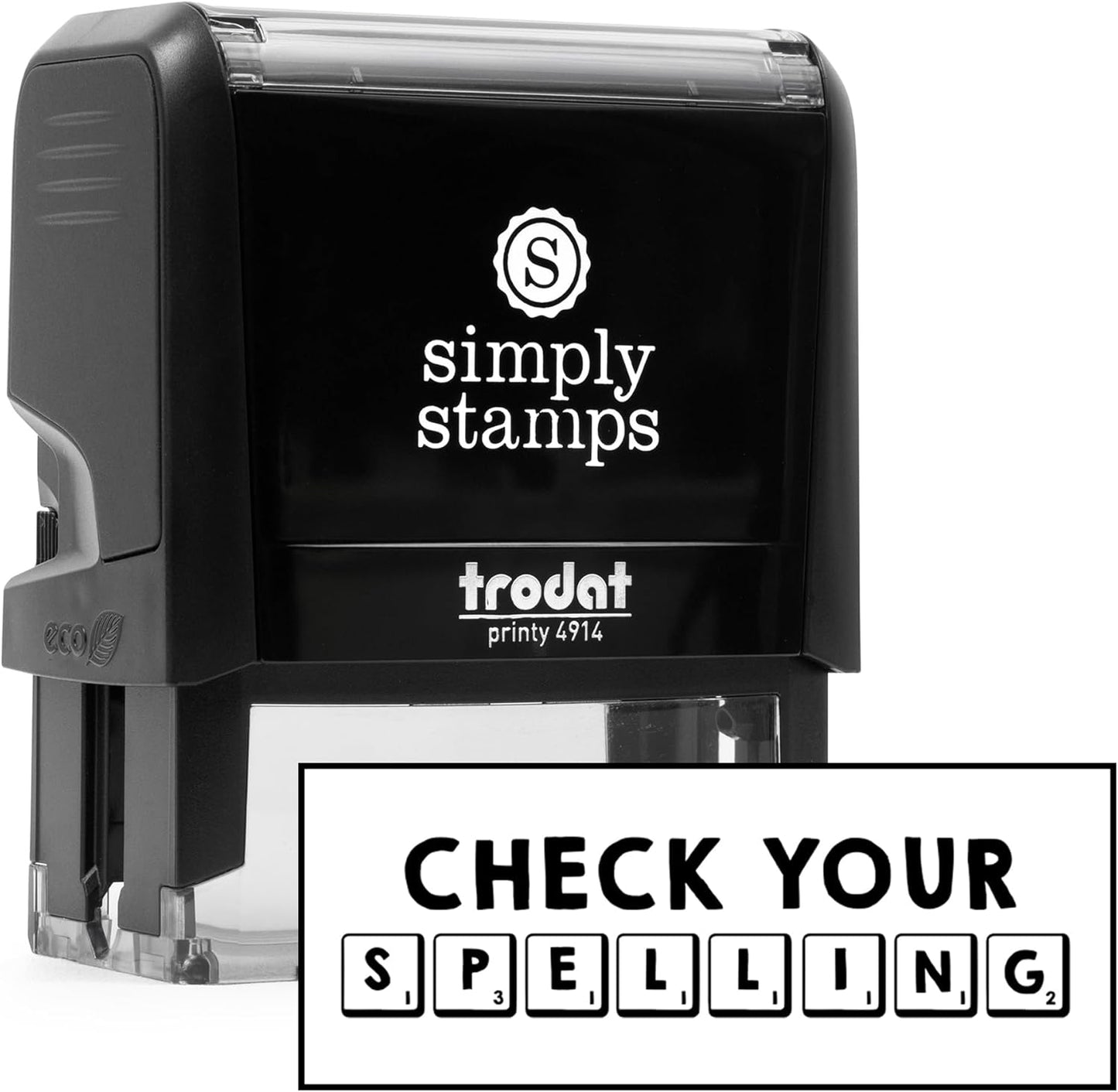 Custom Self-Inking Teacher Stamps | 49 Designs | Fun Phrases | Grading Made Easy | Classroom and Library Book Stamps (Check Your Spelling, Xtra Wide)