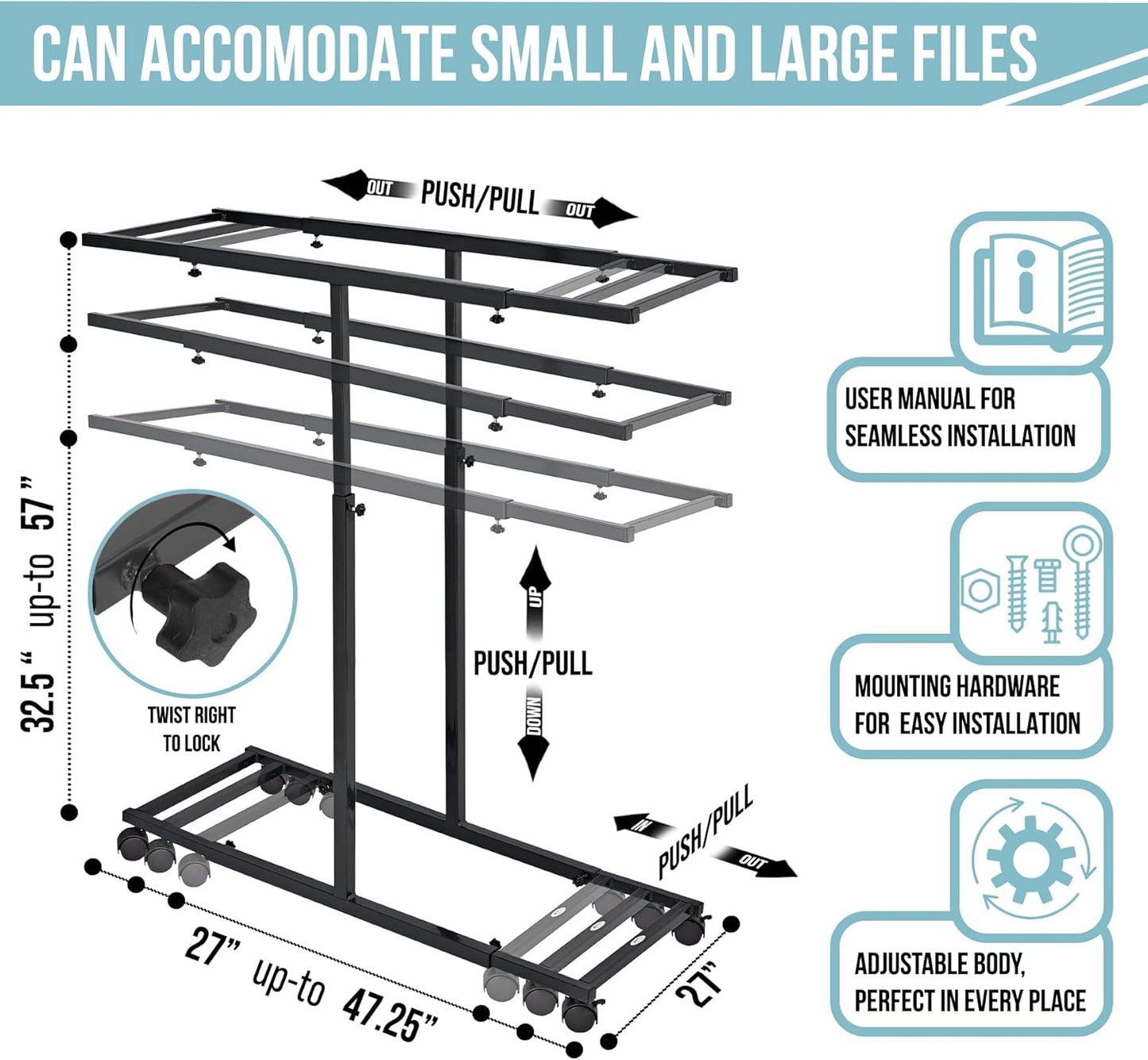 Adir Mobile Blueprint Holder - Adjustable Blue Print Storage Organizer and Construction Plan Holder – Plans Rack for Jobsite and Office (Without Blueprint Clamps)