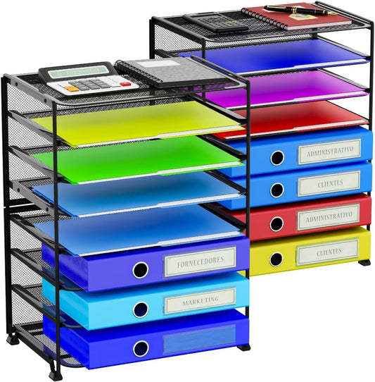 Simple Trending 2 Pack 8 Tier Letter Tray Paper - Mesh Desk File Organizer for Office School Desktop, Black