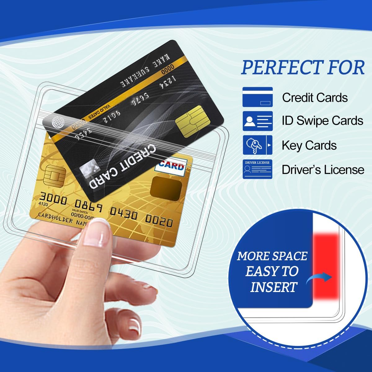 100 Pcs Clear Plastic Extra Thick Horizontal Card Holders, 4x3 Inch Sealable Waterproof Name Badge Bank ID Card Protector