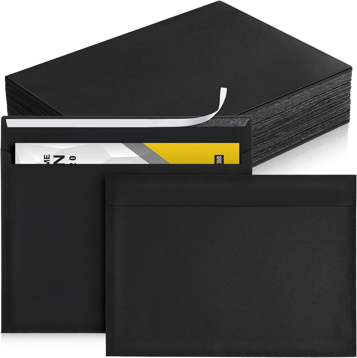 Crtiin 100 Pcs 9 x 12 Open End Booklet Envelopes 80 lb 120gsm Catalog Envelopes with Closure for Mailing Catalog Financial Document Magazine Pamphlet Business(Black)