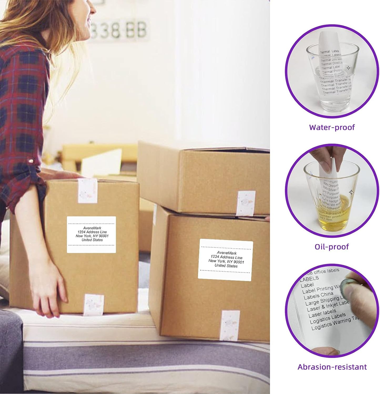 AveneMark 12 Rolls 4" x 3" Direct Thermal Labels for Barcodes Postage Address Shipping Compatible with Rollo & Zebra Desktop Printers Adhesive - 500 Labels/Roll