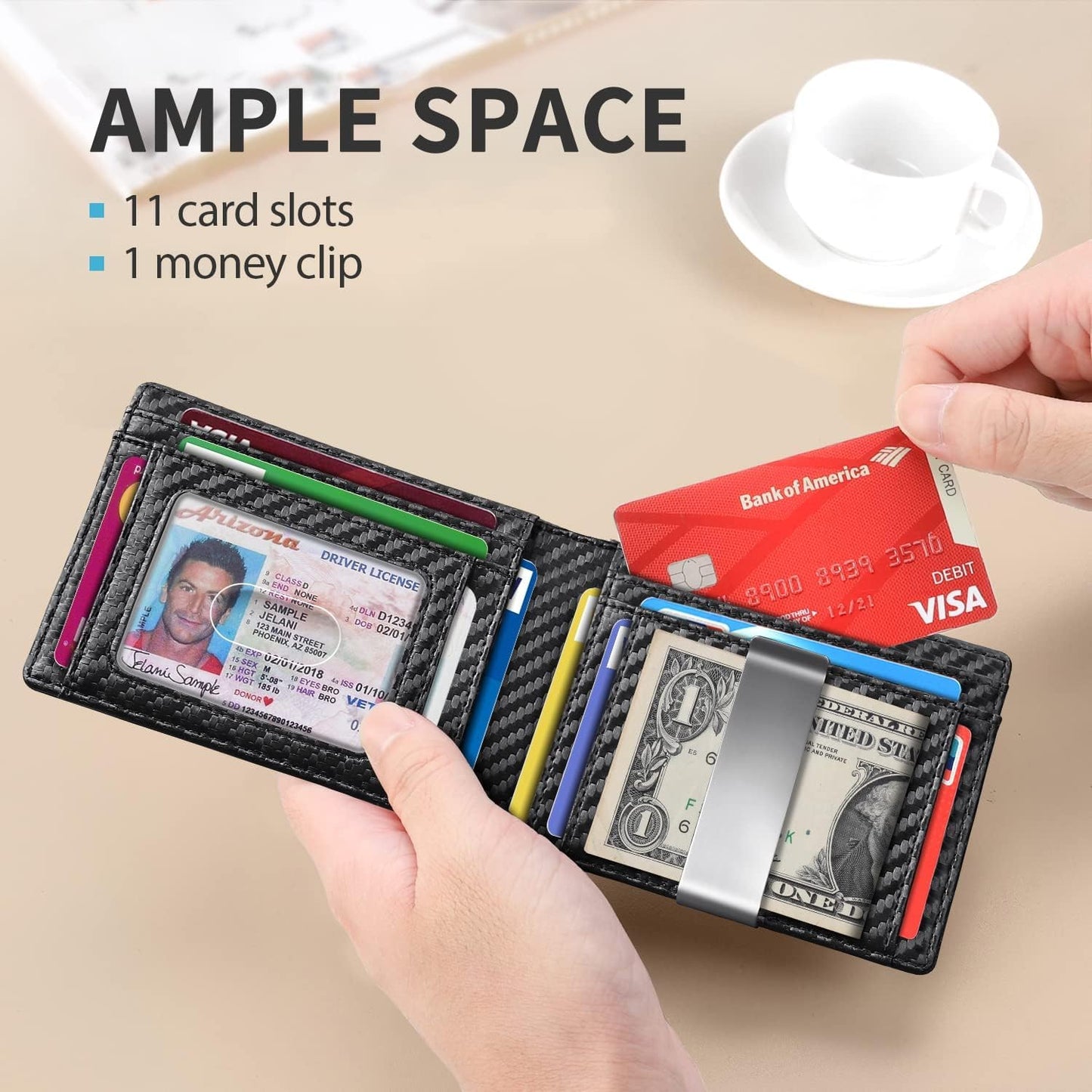 RUNBOX Money Clip Slim Wallets for Men RFID Blocking 11 Card Holder Minimalist Small Leather Bifold Men's Front Pocket Wallet Gift Box