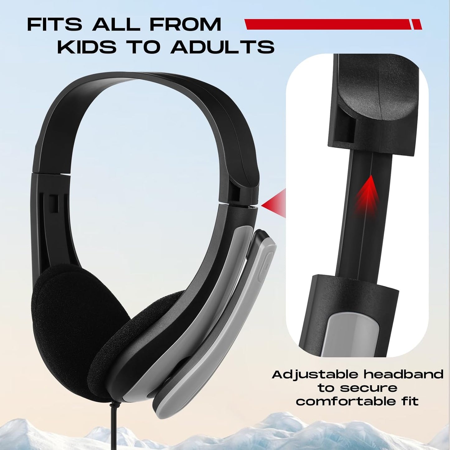 Yunsailing 20 Pack Bulk Classroom Headphones with Microphone Students Wired School Class Set Headphones for School Library Computer Office Adults 3.5 Jack Universal Plug(Grey)