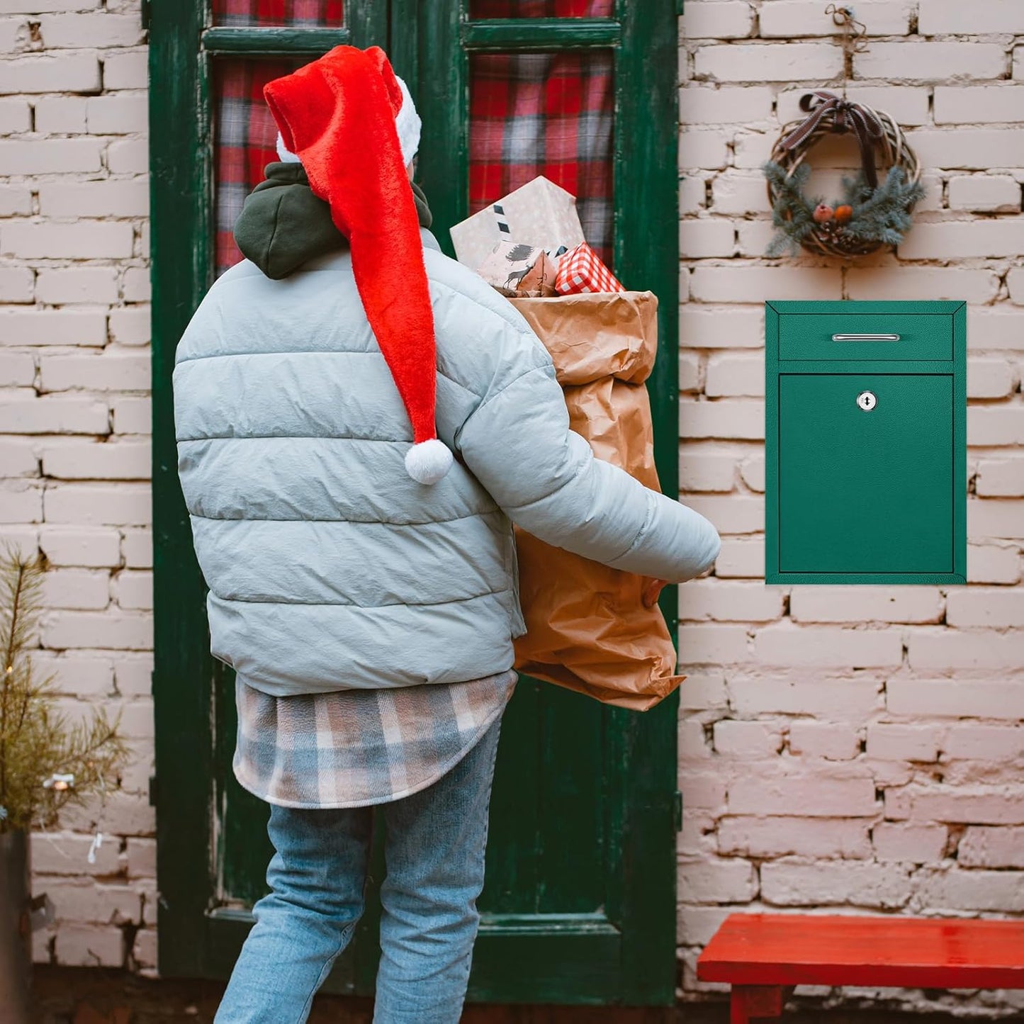 Locking Mailbox with Key for Outdoor 12.2 x 8.5 x 3 Inches Large Wall Mount Mail Box with Lock Security Mail Drop Metal Collection Boxes Hanging Secure Postbox(Green)
