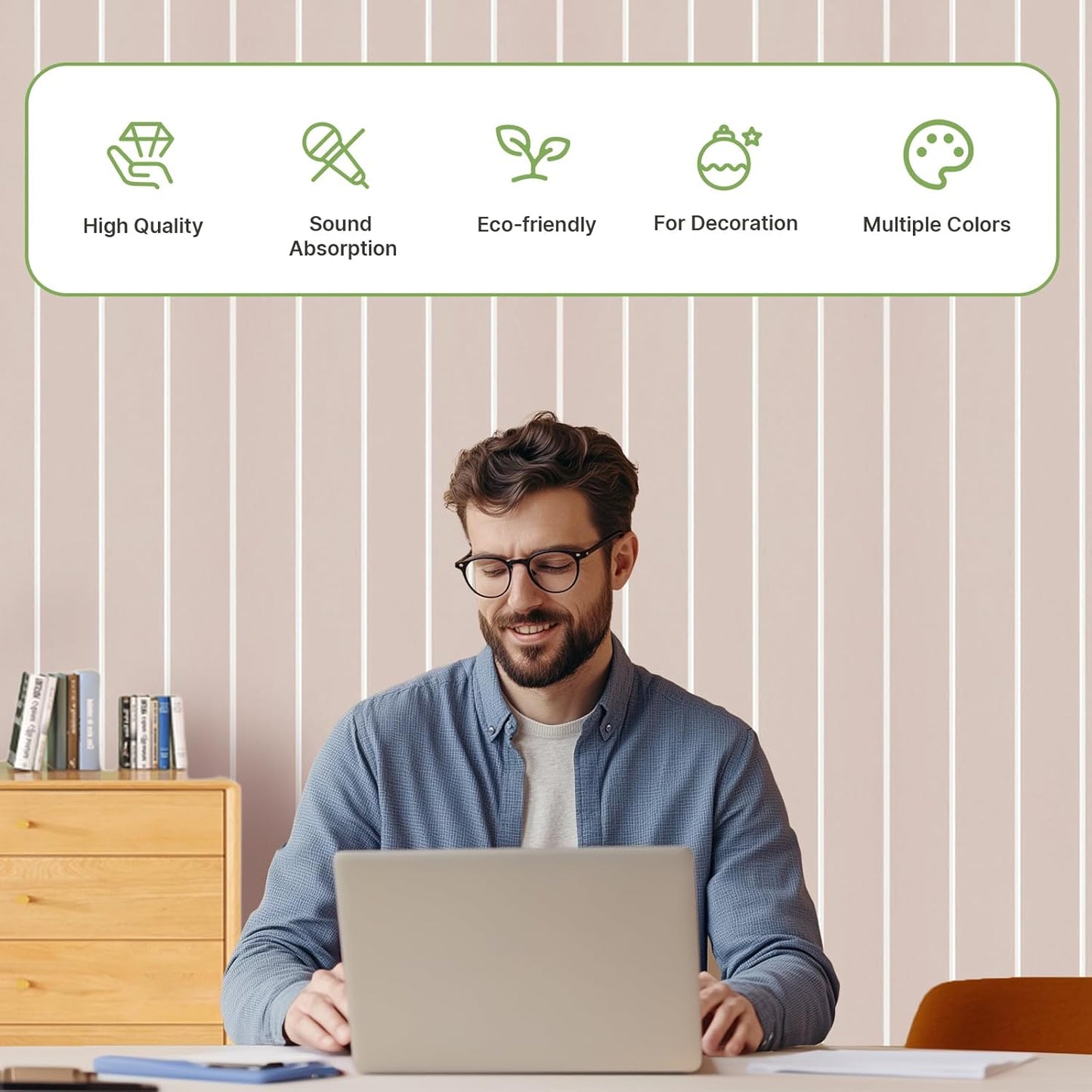 Acoustic 4 Pack Soundproofing UV Print Panels, 47.2” x 23.6” x 0.4” Adhesive Noise Dampening Wall Panels for Home Studio, Office, Gaming Room, and Theater(Camel)