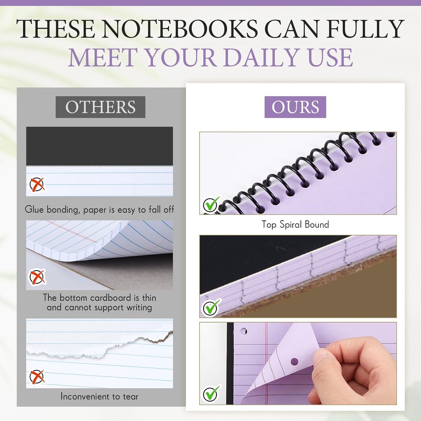10 Packs 8.5" x 11" Top Spiral Notebook with 3 Hole Punched Legal Pads College Ruled Notepad 50 Sheets Hard Cardboard Paper Wirebound Notepad for Office School Business (Multicolor)