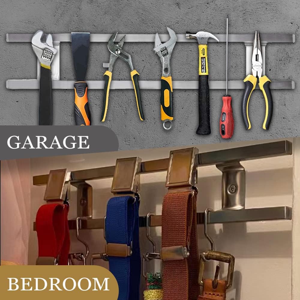 YIIYIIN 24-Inch Magnetic Knife Holder for Wall – 304 Stainless Steel Knife Strip with 12 Hooks – Magnetic Knife & Utensil Rack