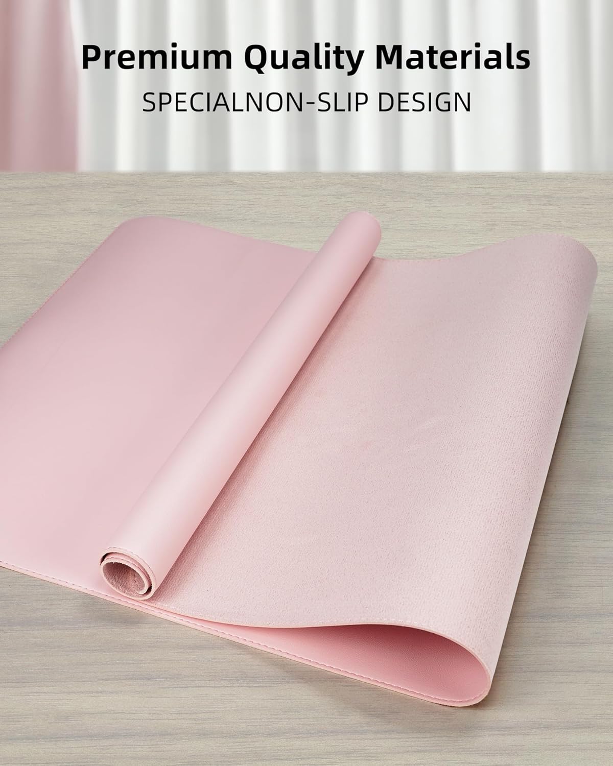 Leather Desk Pad Protector - 48" x 17" Office and Home Desk Cover Mat, Non-Slip PU Leather, Waterproof (Light Pink)