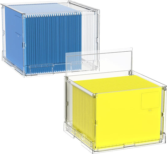 MUKAI File Organizer Box with Lid, Collapsible File Folder Organizer with Slide, Hanging File Folder Box, for Office Document Storage with Desktop organizer (2)
