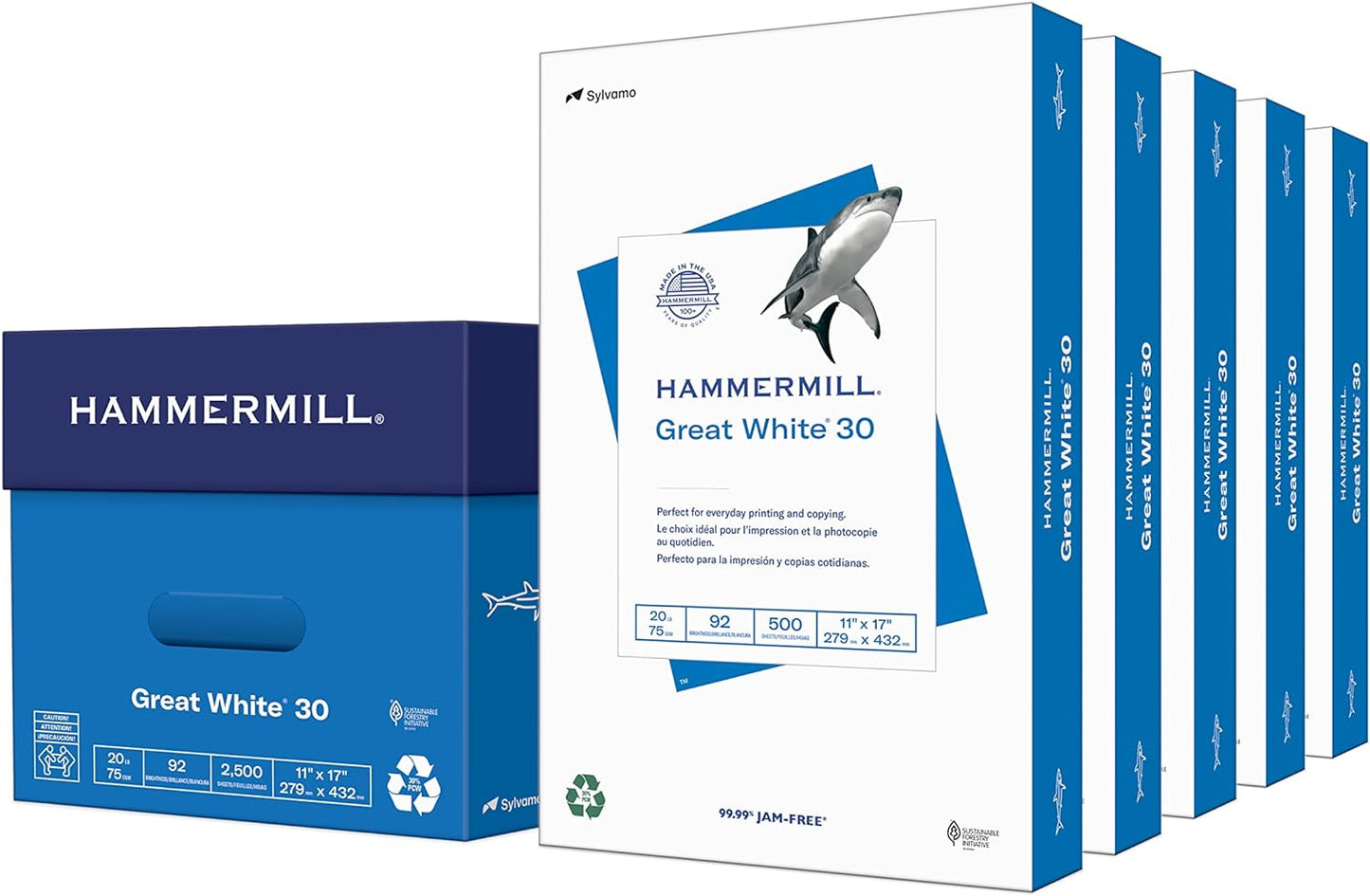 Hammermill Printer Paper, Great White 30% Recycled Paper, 11 x 17-5 Ream (2,500 Sheets) - 92 Bright, Made in the USA, 086750C